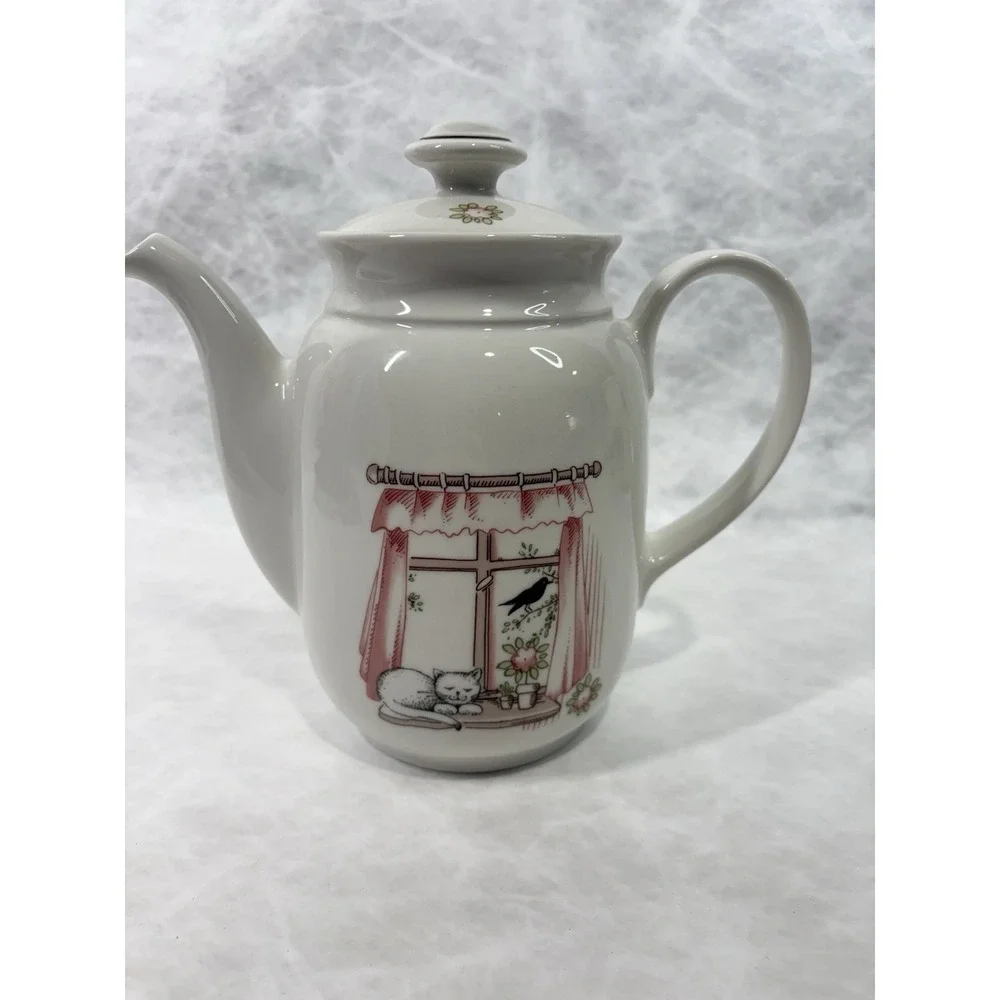 Winterling Röslau Bavaria Teapot Cat‎ at Window Scene Germany Porcelain 8